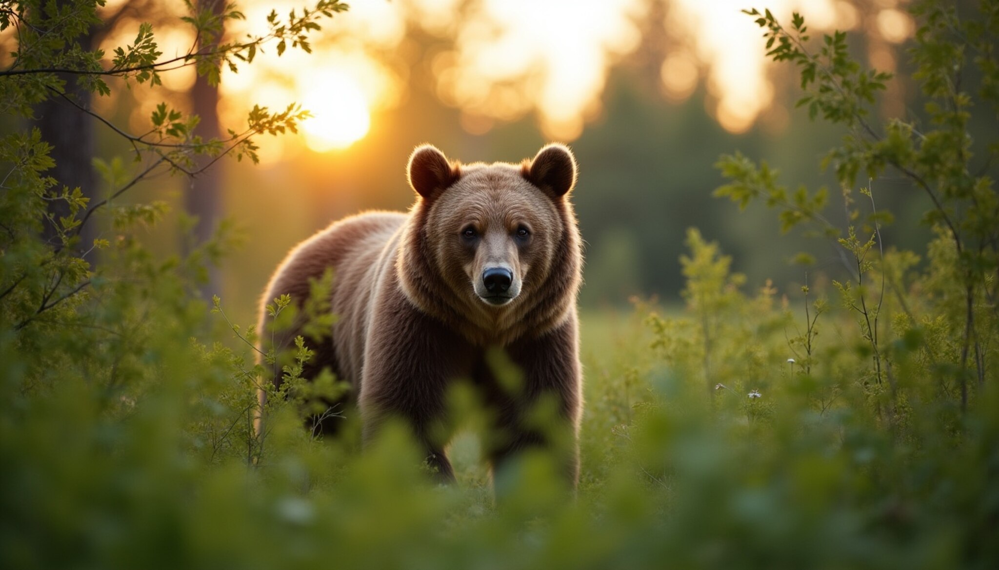 Oso en hábitat natural con vegetación densa
